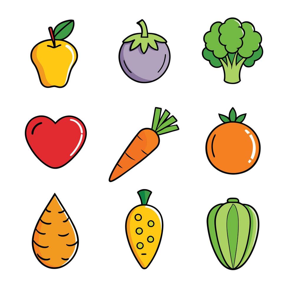Set of fruits and vegetables icons vector