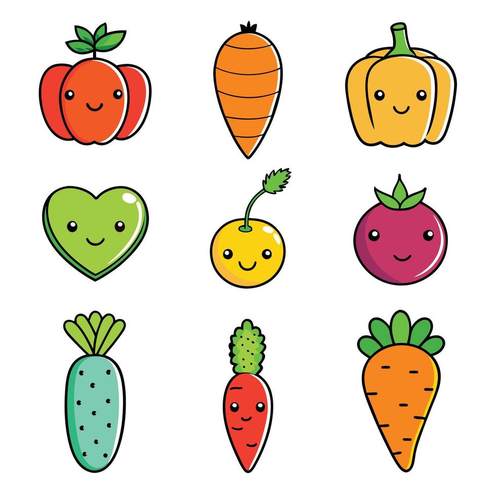 Set of fruits and vegetables icons vector