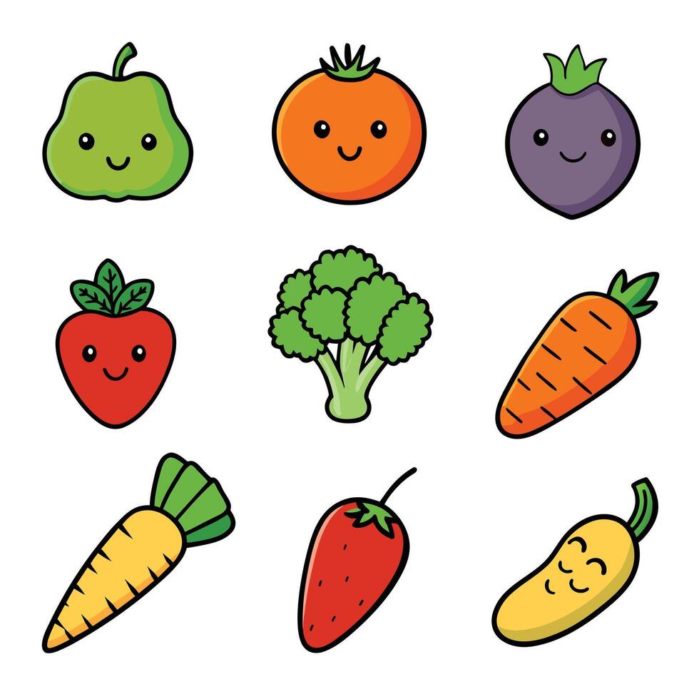 Set of fruits and vegetables icons vector