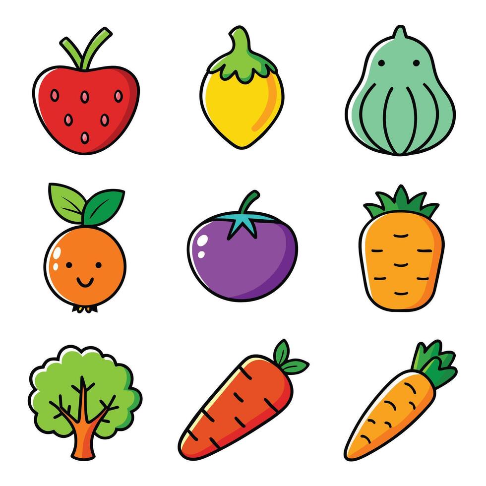 Set of fruits and vegetables icons vector
