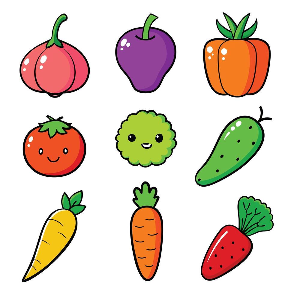 Set of fruits and vegetables icons vector