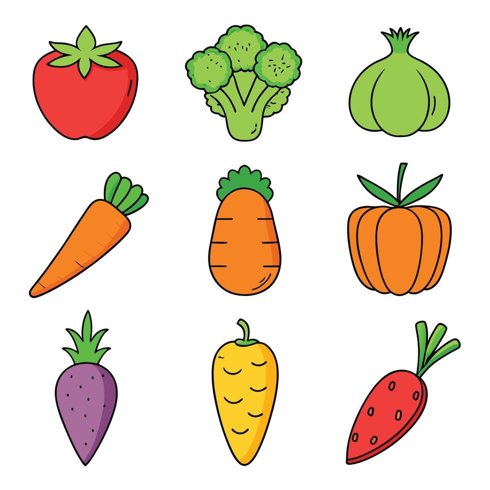 Set of fruits and vegetables icons vector
