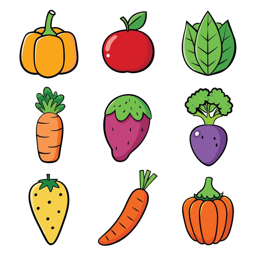Set of fruits and vegetables icons vector
