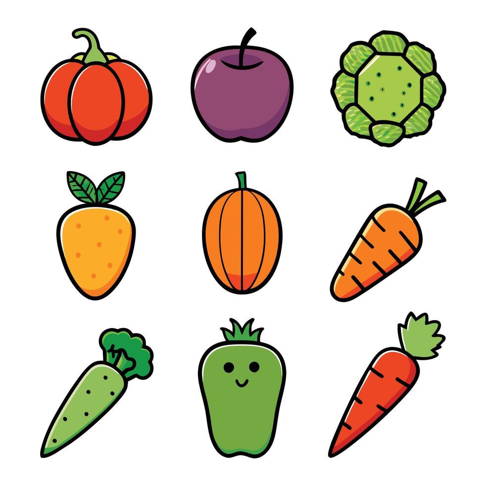 Set of fruits and vegetables icons vector