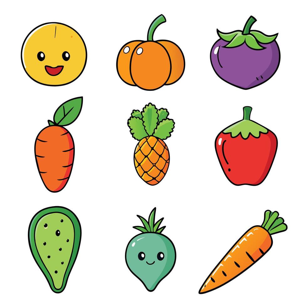 Set of fruits and vegetables icons vector