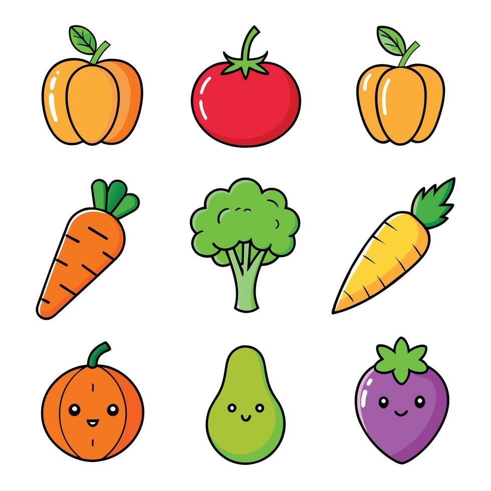 Set of fruits and vegetables icons vector