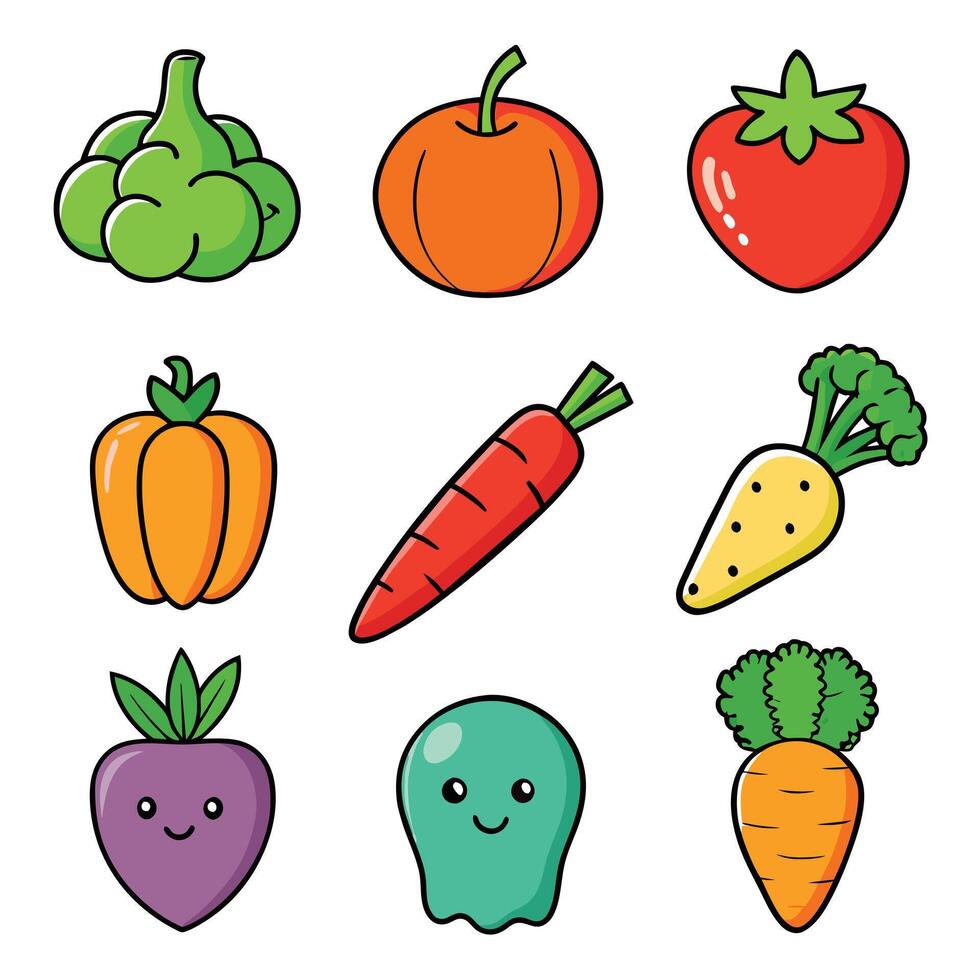 Set of fruits and vegetables icons vector