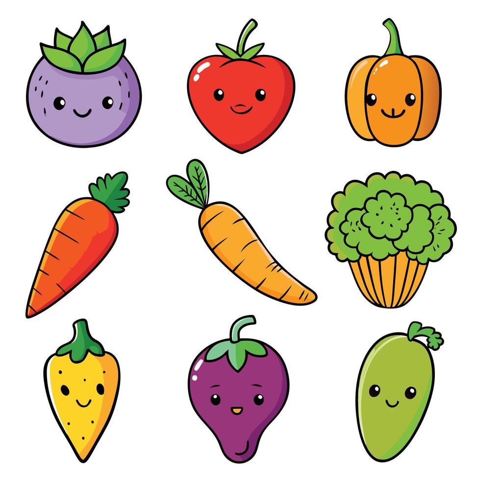 Set of fruits and vegetables icons vector