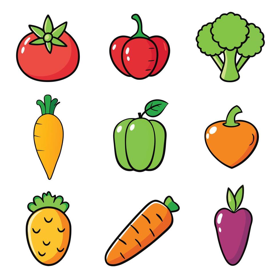 Set of fruits and vegetables icons vector