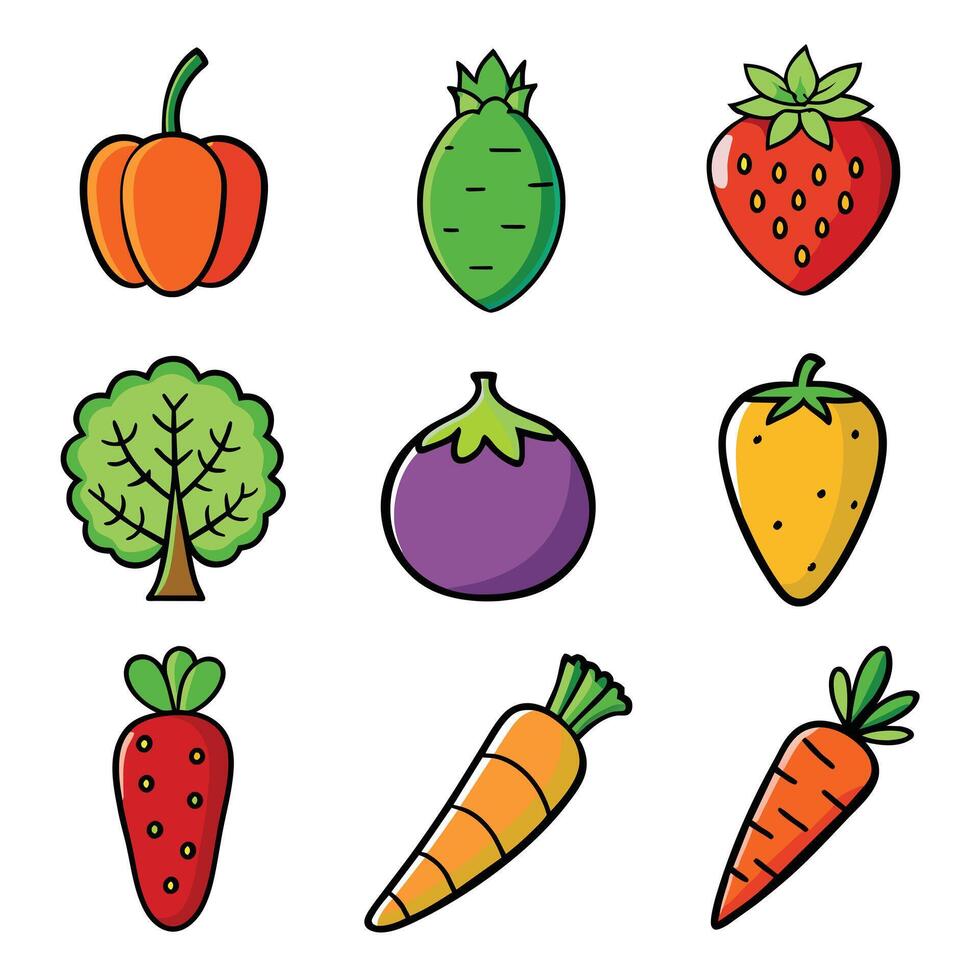 Set of fruits and vegetables icons vector