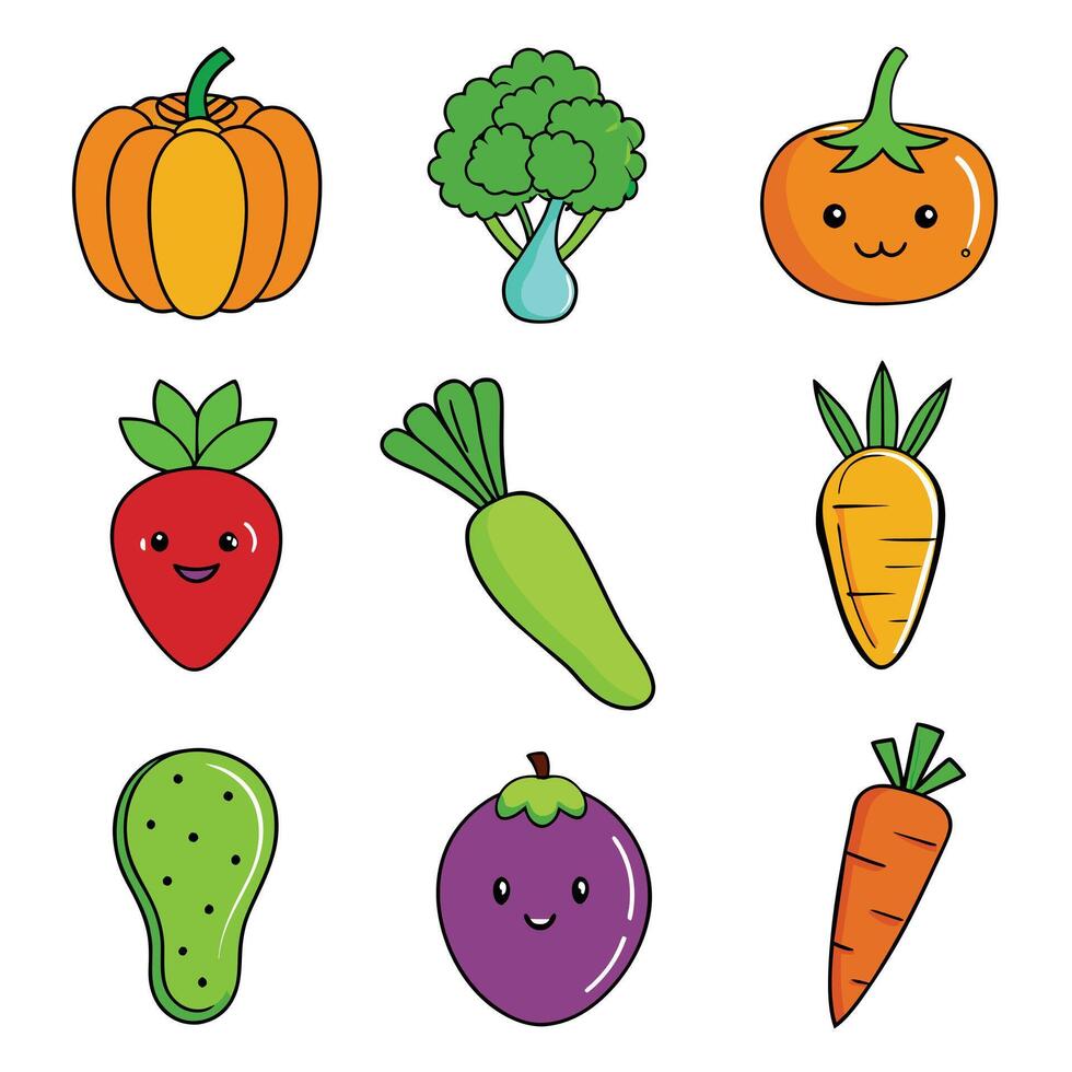 Set of fruits and vegetables icons vector