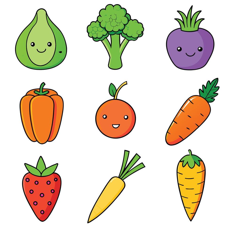 Set of fruits and vegetables icons vector
