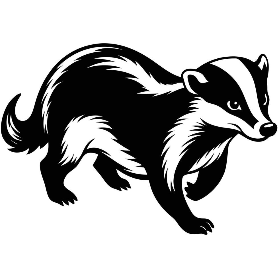 Badger Animal Cartoon Character. Hand Drawn Illustration vector