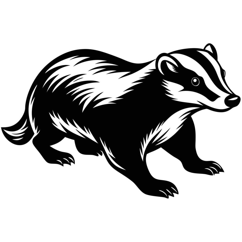 Badger Animal Cartoon Character. Hand Drawn Illustration vector