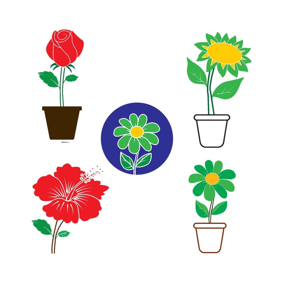 icons of various kinds of flowers vector