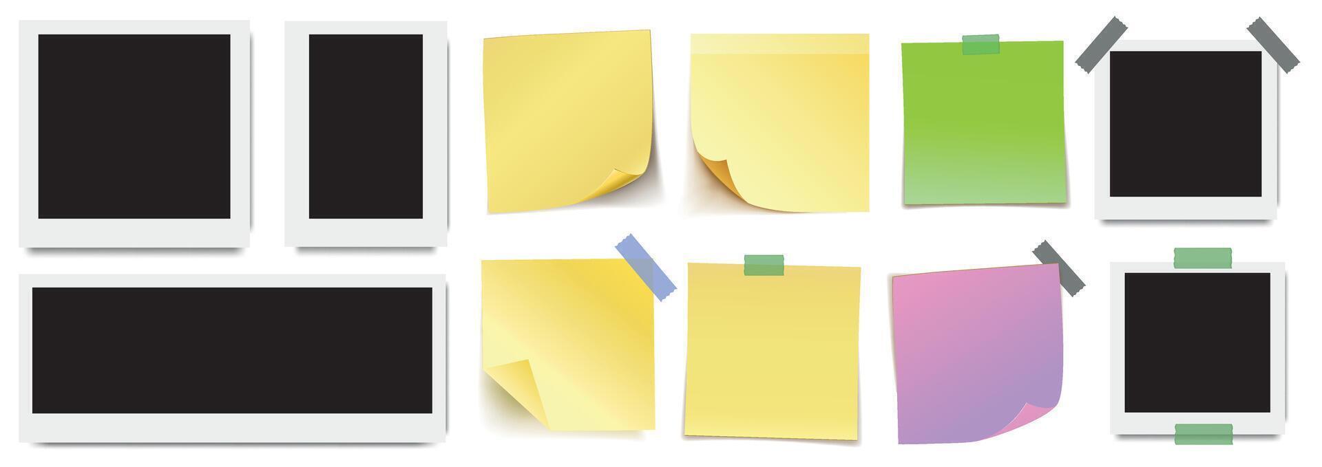 A set of blank polaroids of different formats and blank notes for planning your day and reminders. vector