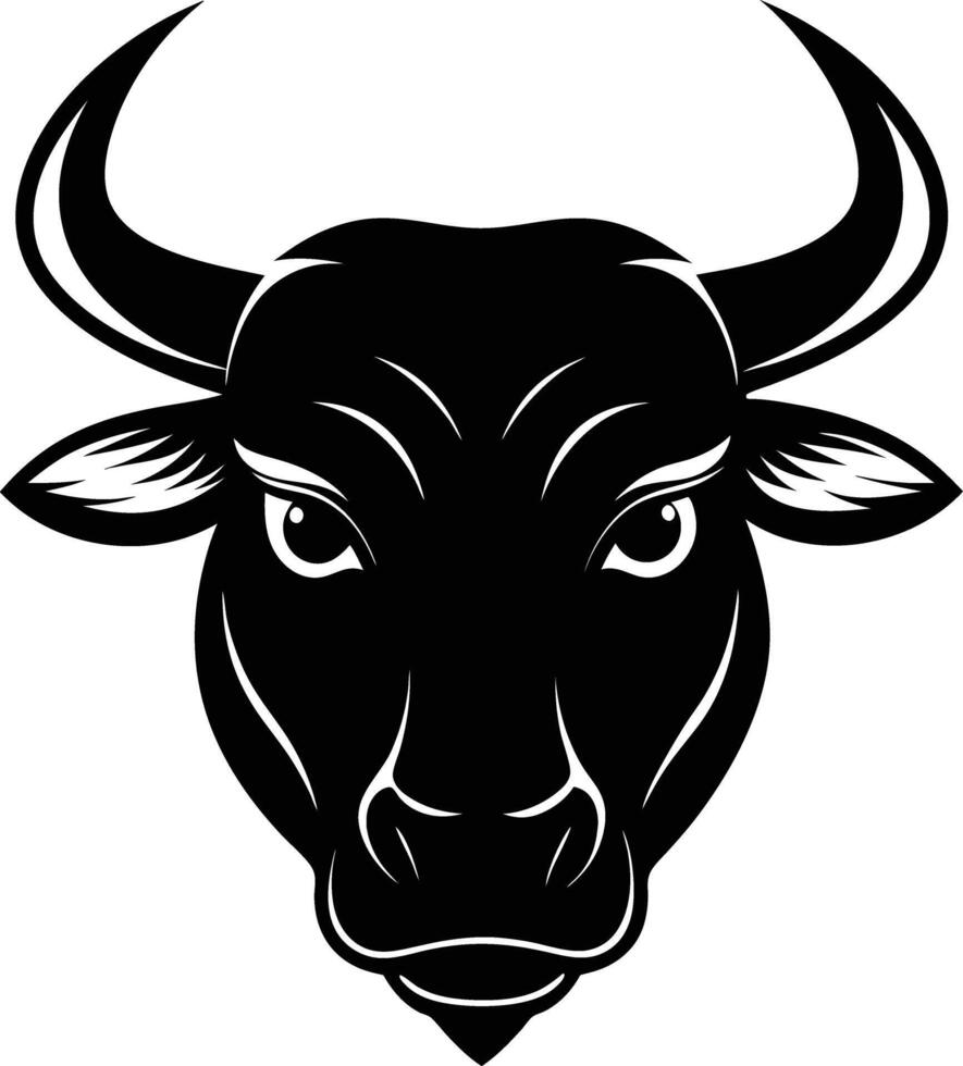 A black and white silhouette of a bull head vector