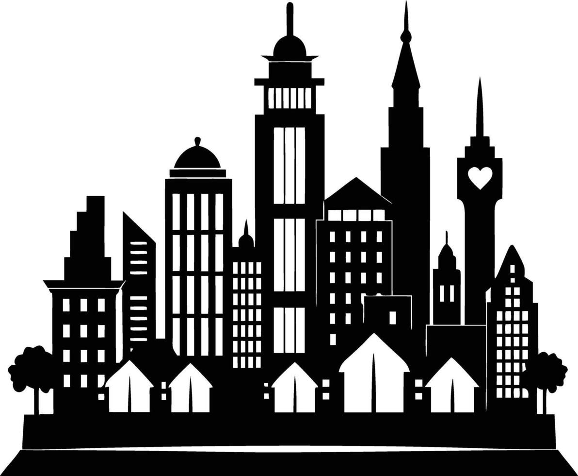 Cityscape illustration of city skyline with buildings and trees vector