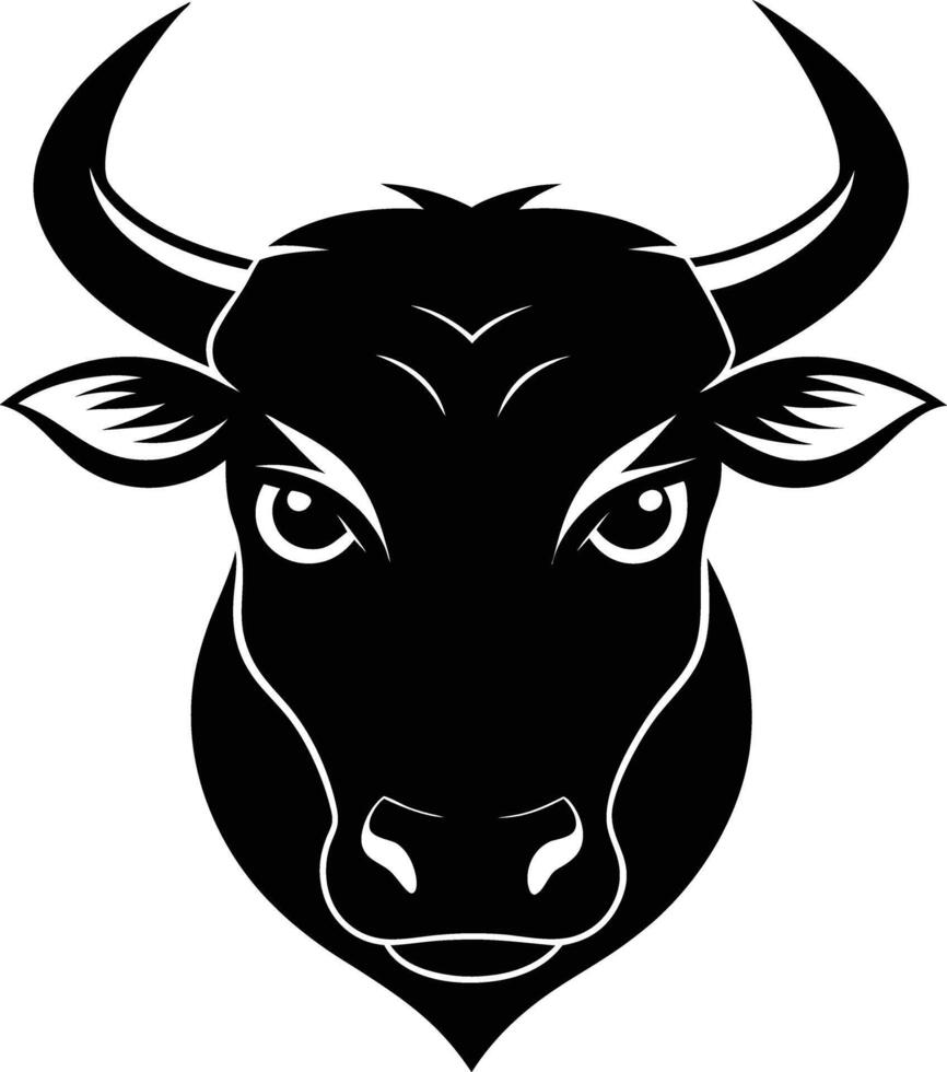 A black and white silhouette of a bull head vector