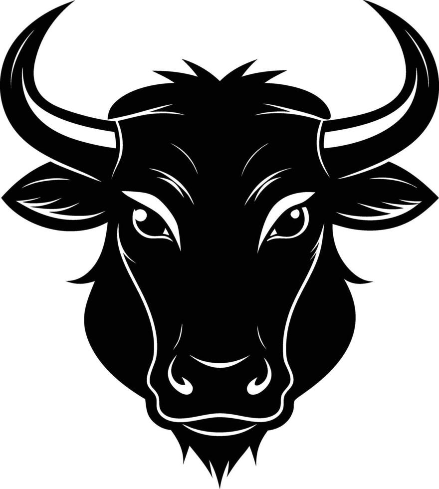A black and white silhouette of a bull head vector