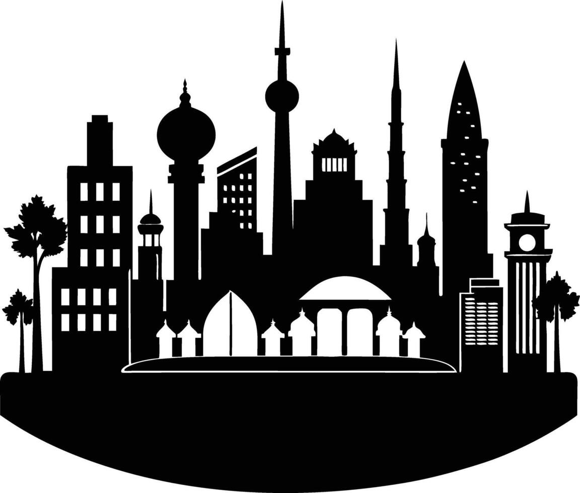 Cityscape illustration of city skyline with buildings and trees vector
