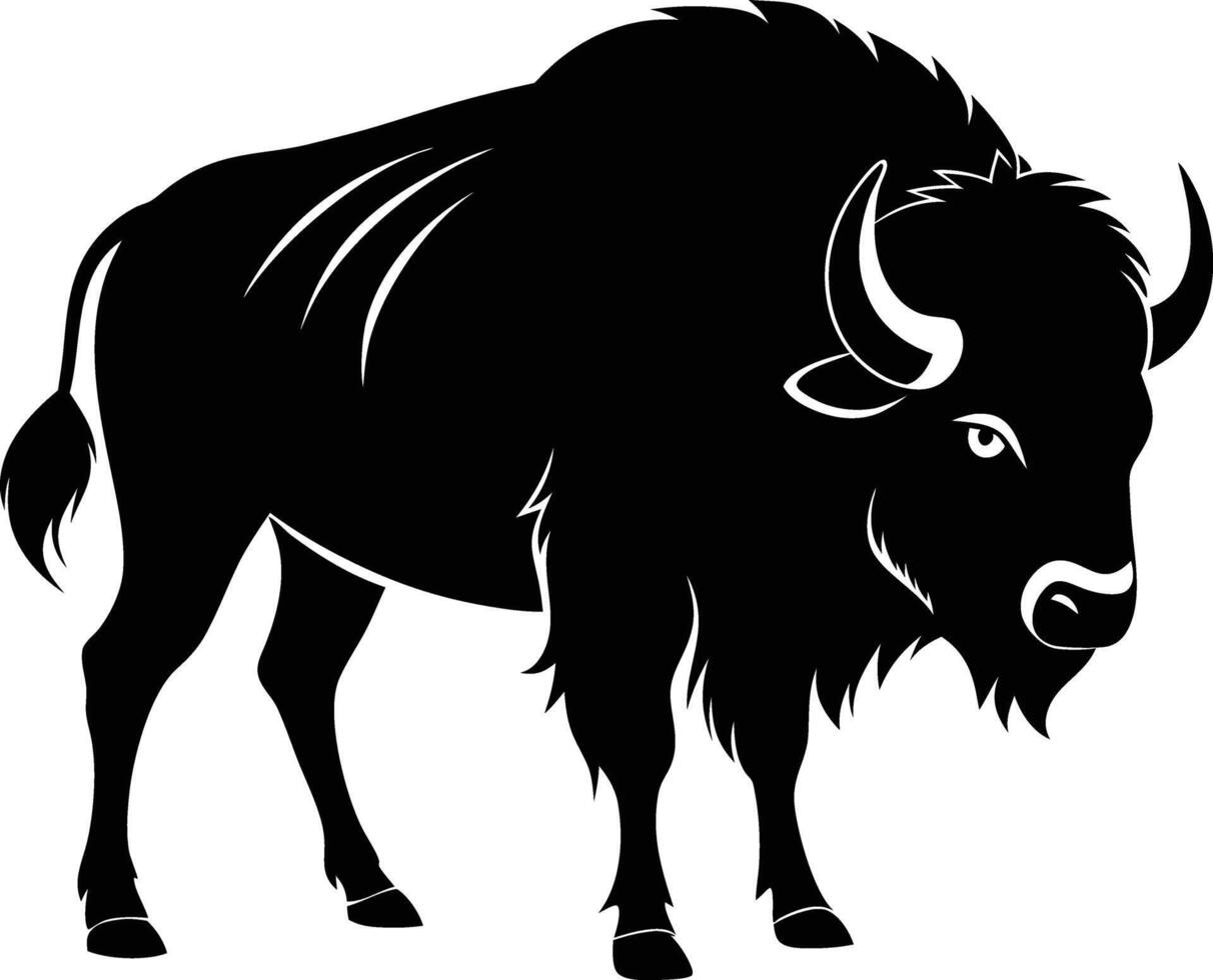 A black and white silhouette of a bison vector