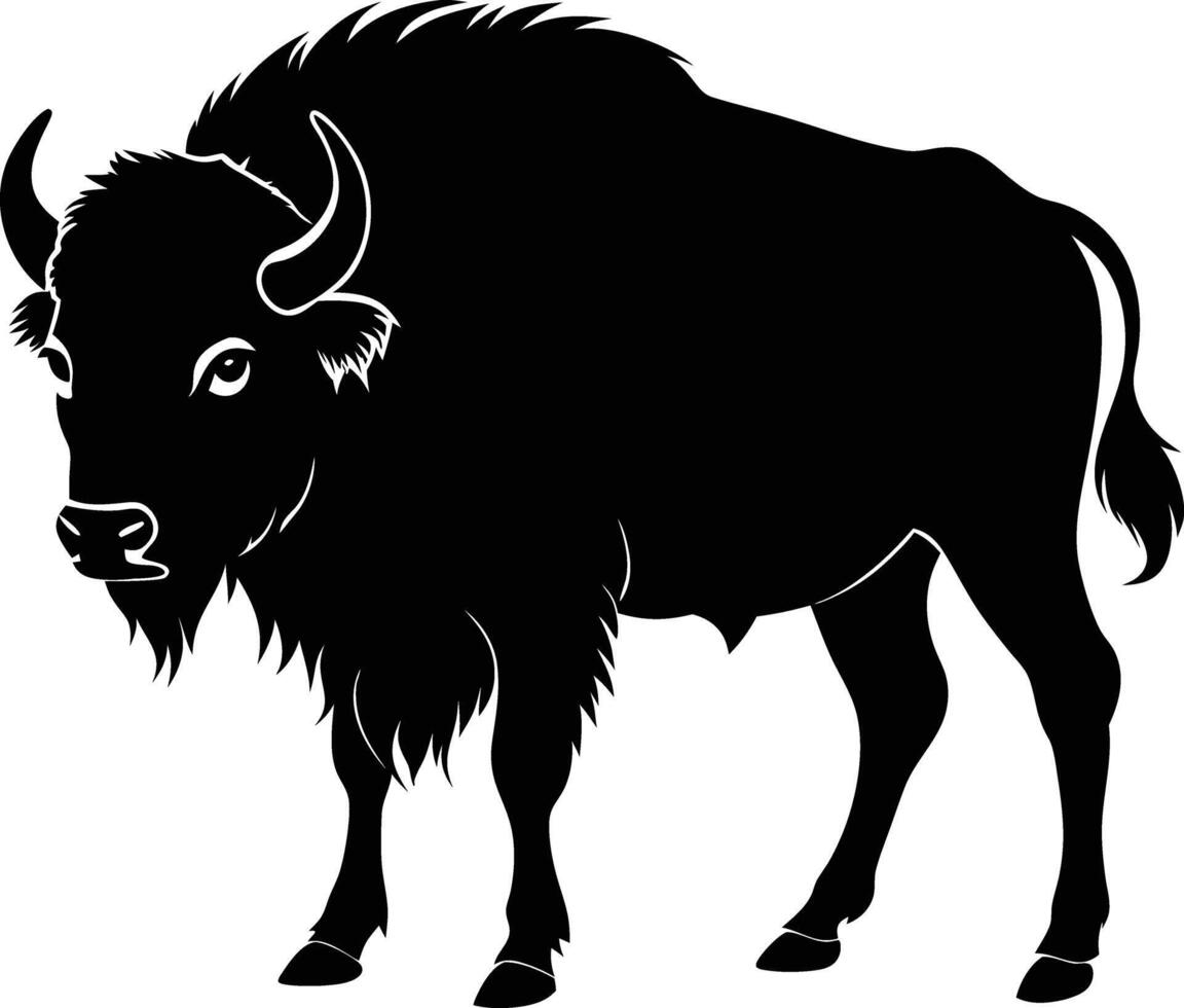 A black and white silhouette of a bison vector