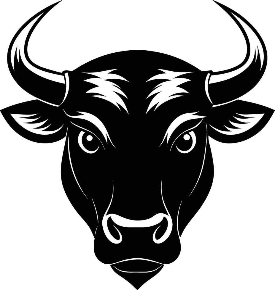 A black and white silhouette of a bull head vector