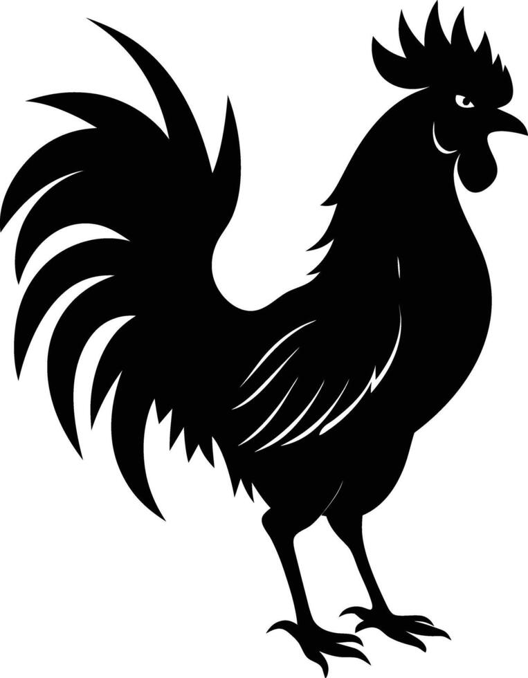 A black and white silhouette of a rooster vector