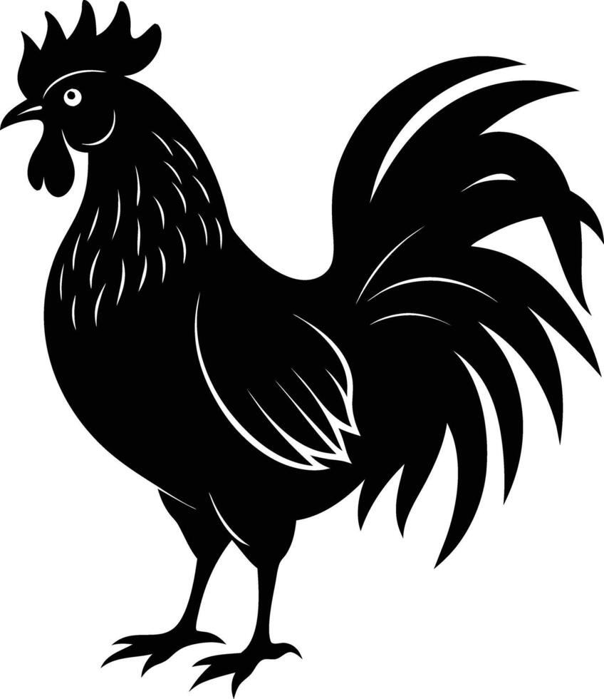 A black and white silhouette of a rooster vector