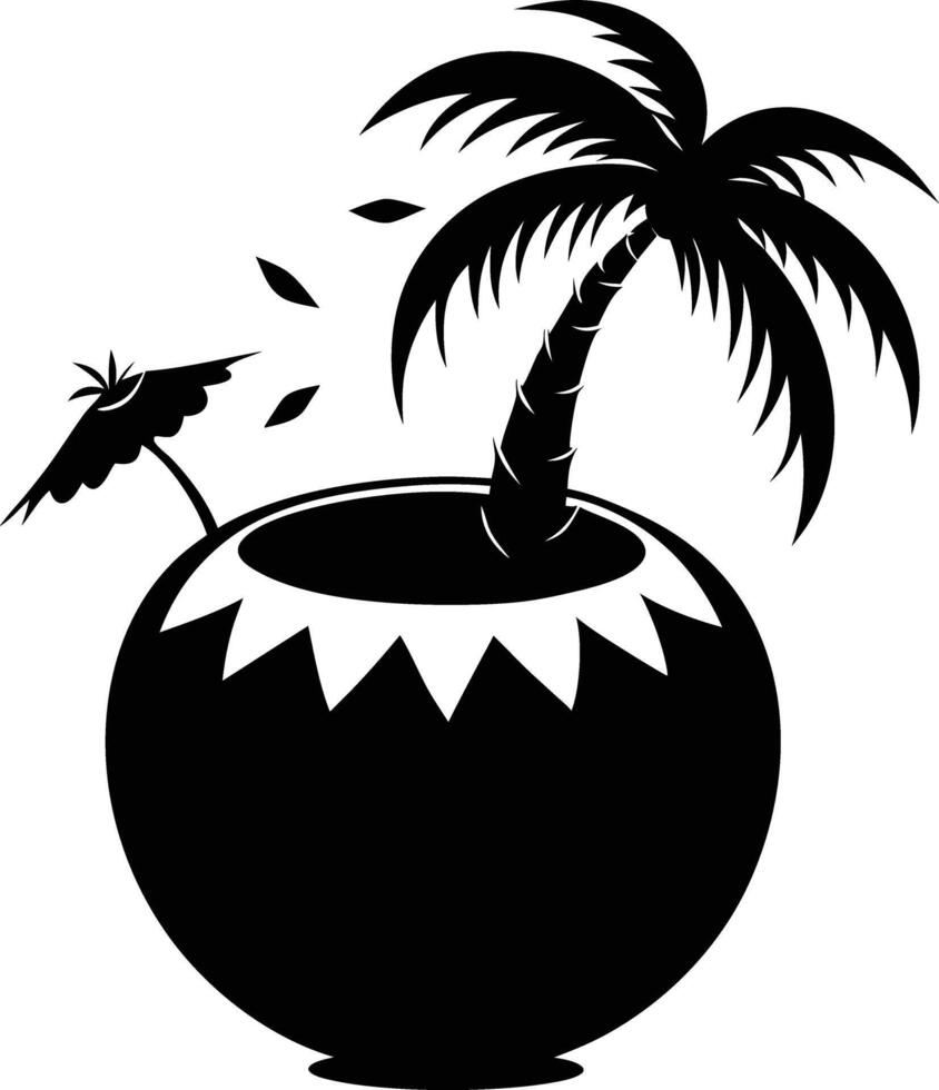 A silhouette of a coconut fruit art illustration vector