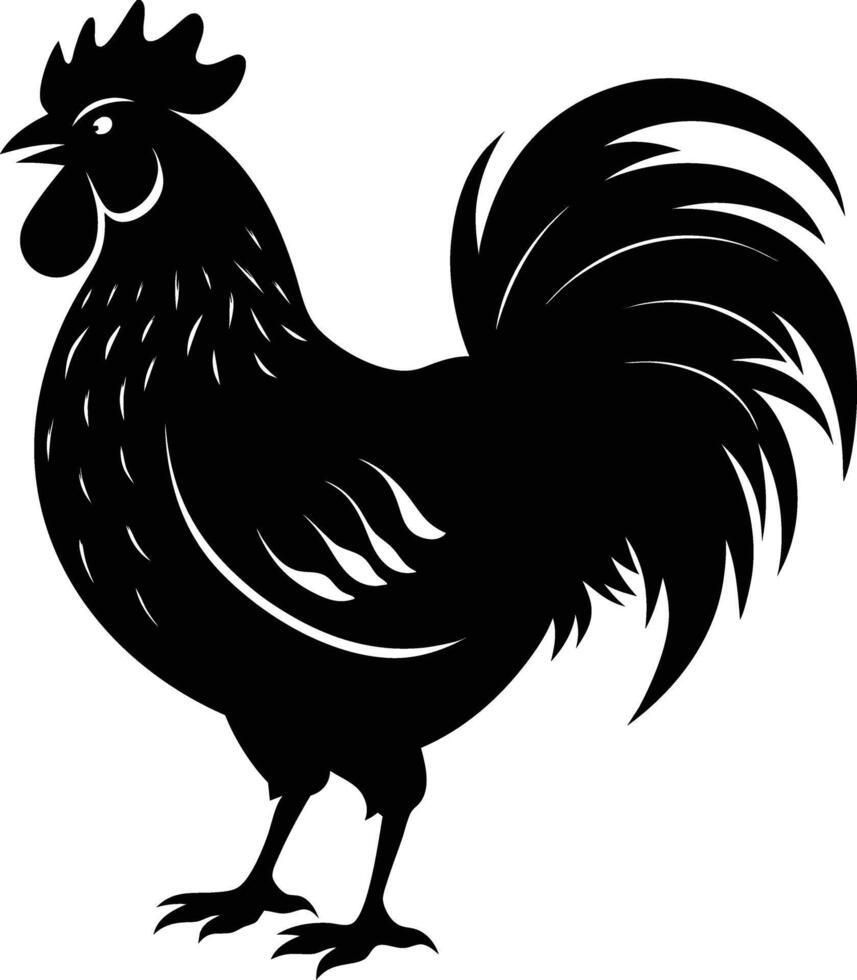 A black and white silhouette of a rooster vector