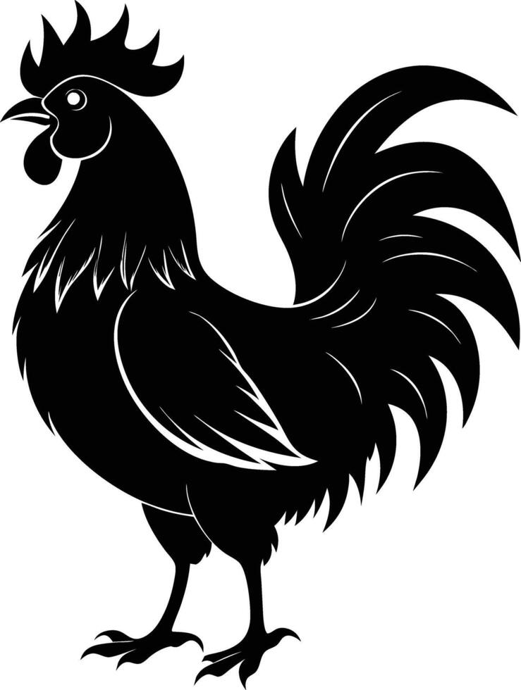 A black and white silhouette of a rooster vector