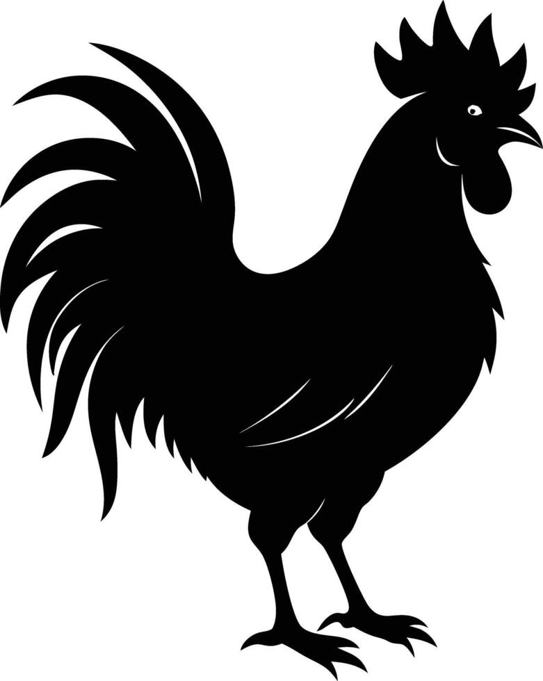 A black and white silhouette of a rooster vector