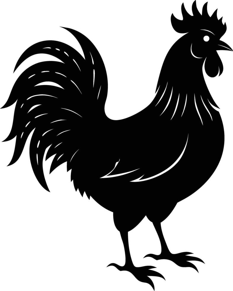 A black and white silhouette of a rooster vector