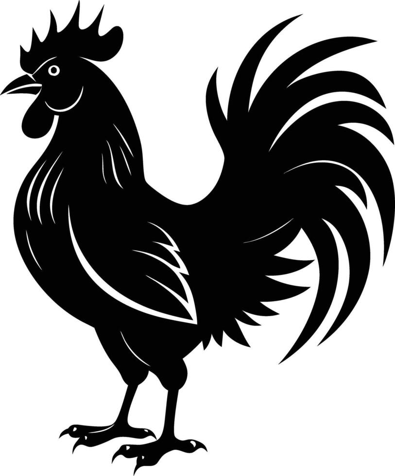 A black and white silhouette of a rooster vector