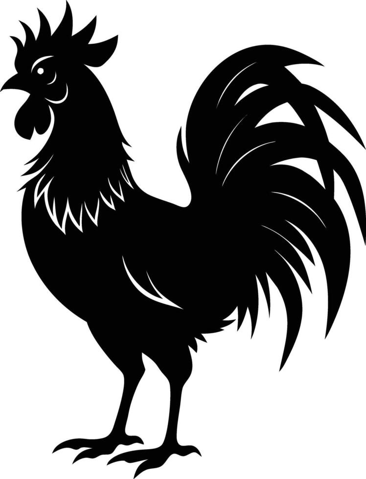 A black and white silhouette of a rooster vector