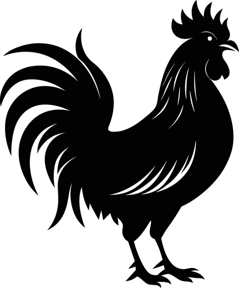 A black and white silhouette of a rooster vector