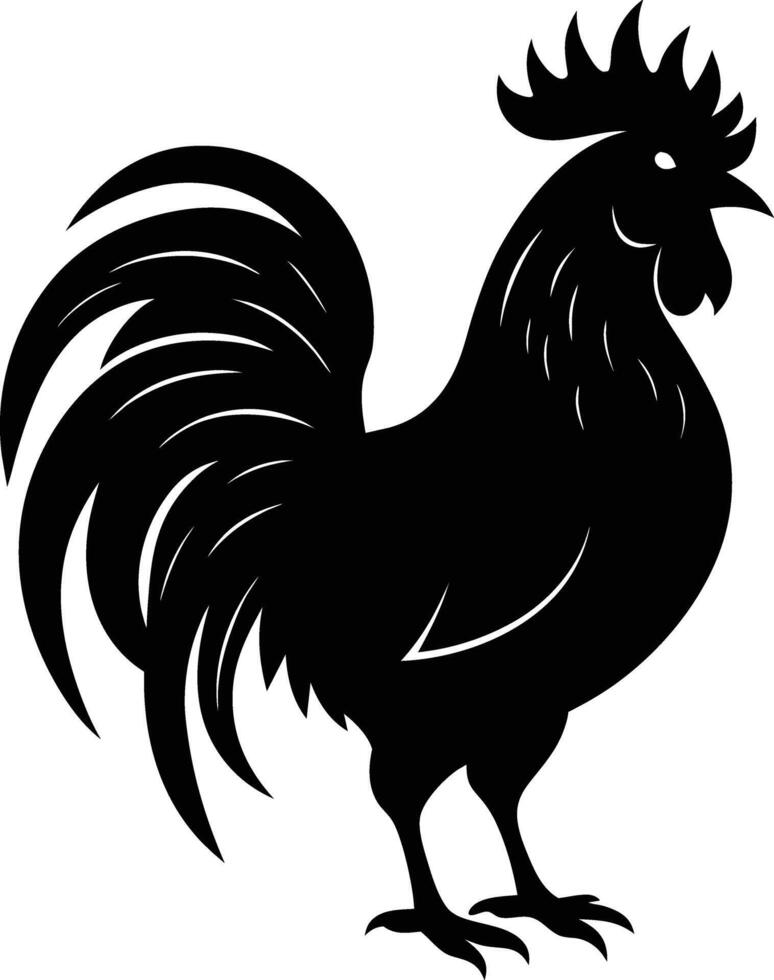 A black and white silhouette of a rooster vector