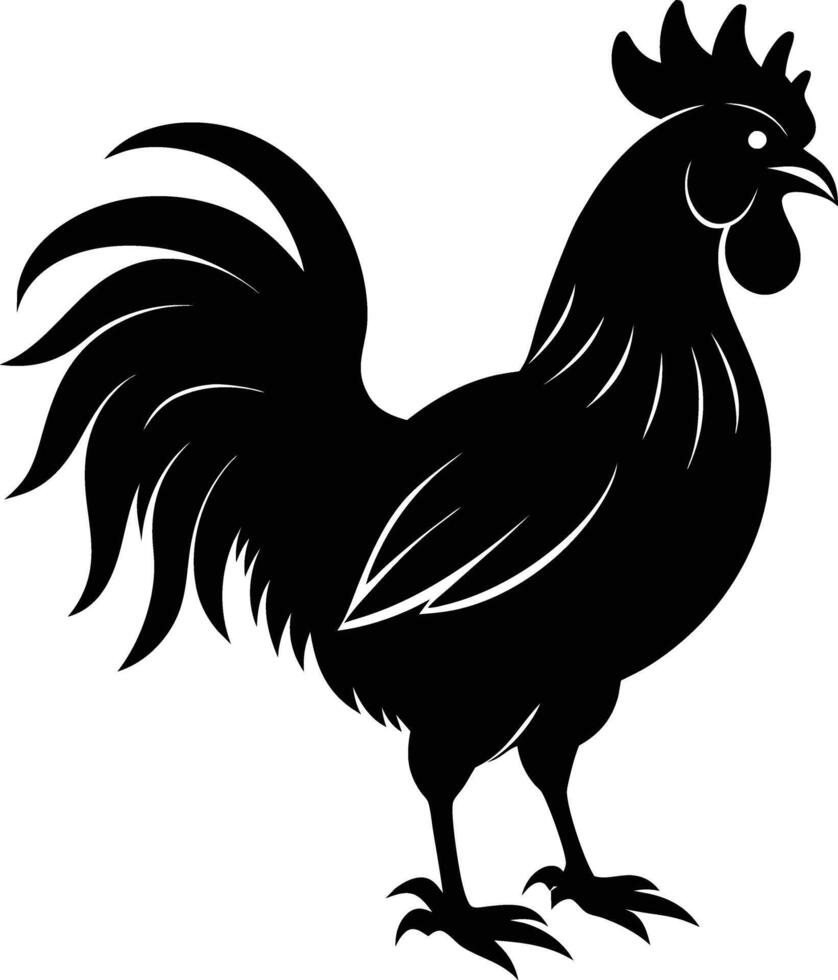 A black and white silhouette of a rooster vector