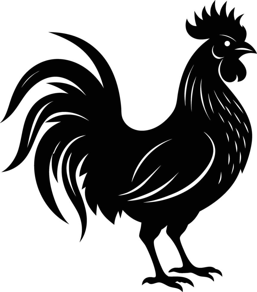 A black and white silhouette of a rooster vector