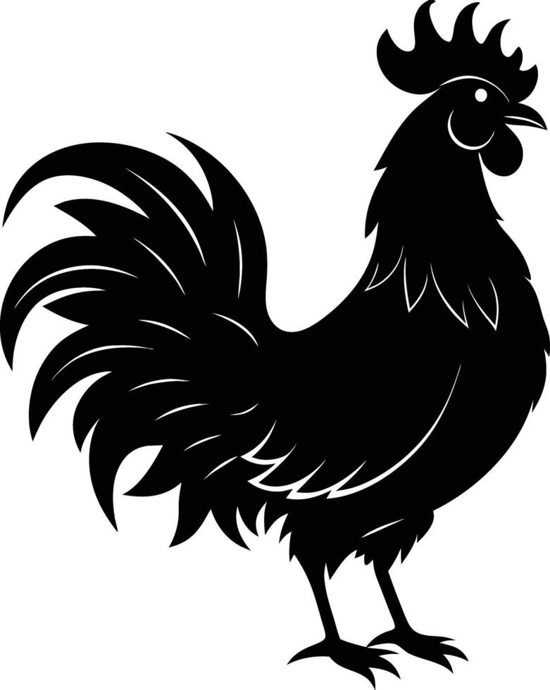 A black and white silhouette of a rooster vector