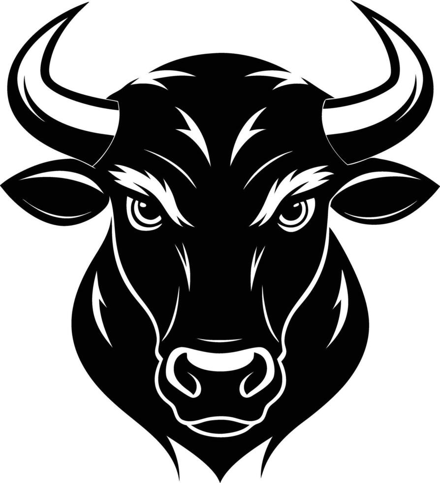 A black and white silhouette of a bull head vector