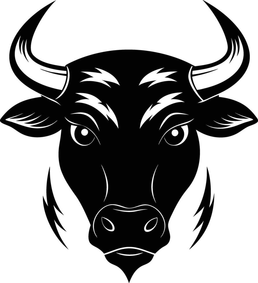 A black and white silhouette of a bull head vector