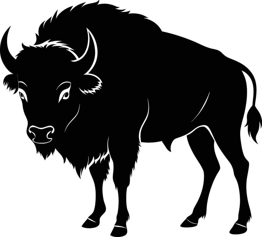 A black and white silhouette of a bison vector