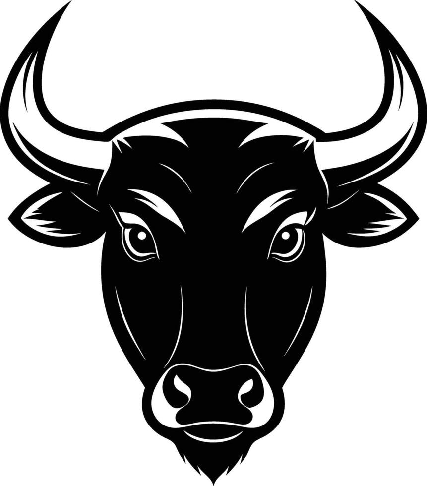 A black and white silhouette of a bull head vector