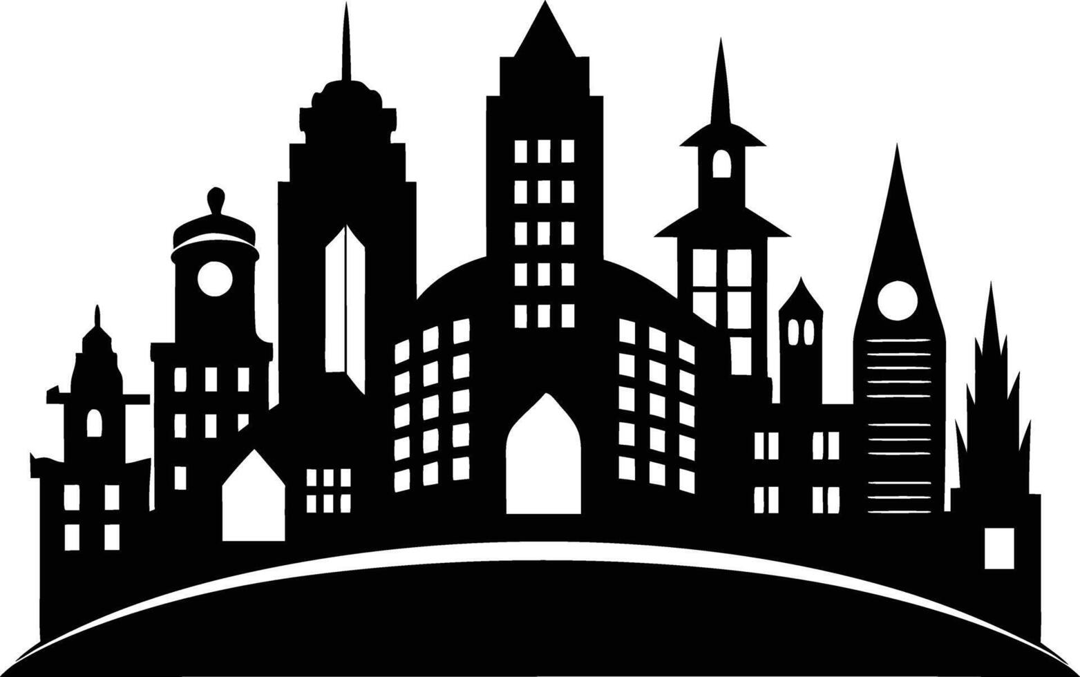 Cityscape illustration of city skyline with buildings and trees vector