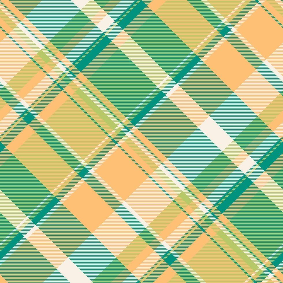 Comfortable plaid textile, post background check texture. Rough tartan seamless pattern fabric in teal and orange colors. vector
