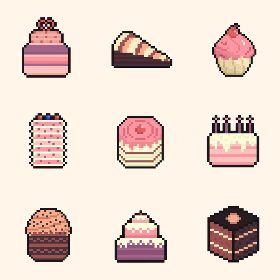 cake pixel art collection for dynamic digital projects and designs. vector