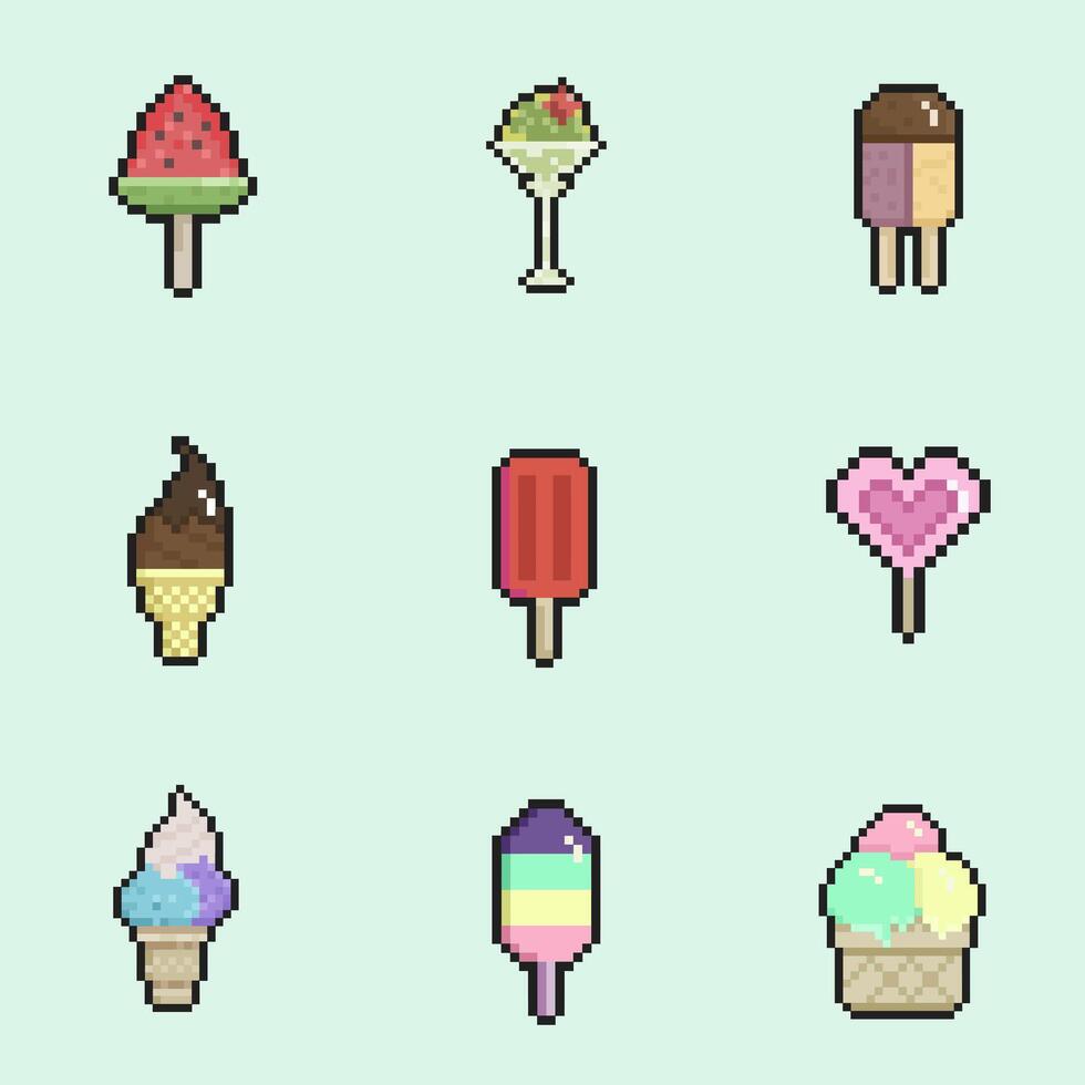 ice cream collection pixel art for dynamic digital projects and designs. vector